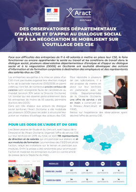 Des observatoires départementaux d’analyse et d’appui au dialogue social et à la négociation (ODDS) se mobilisent sur l’outillage des CSE